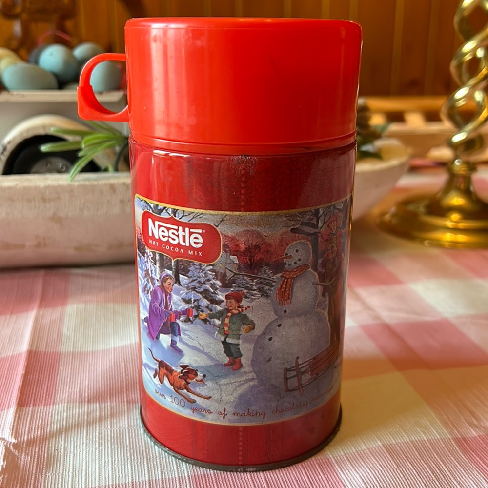 Vintage Nestle Hot Cocoa Mix Red Snowman Thermos. Hard to find item! Nostalgia! - Picture 1 of 4